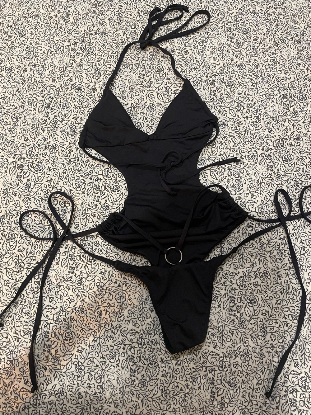 Frankie's Bikinis Black Ring-Detail Cutout One-Piece